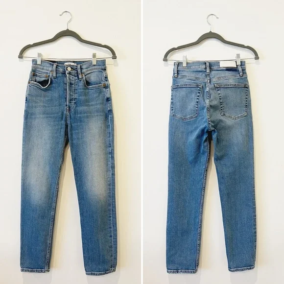 Re/Done High Rise Ankle Crop Jeans Worn Indigo Button Fly Skinny Denim Size 26 - Picture 4 of 10